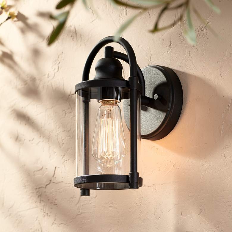 Image 7 Avani 10 1/4" High Black Finish Lantern Wall Sconces Set of 2 more views