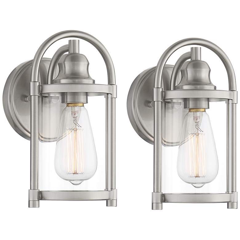 Image 2 Avani 10 1/4" High Brushed Nickel Indoor/Outdoor Wall Light Set of 2