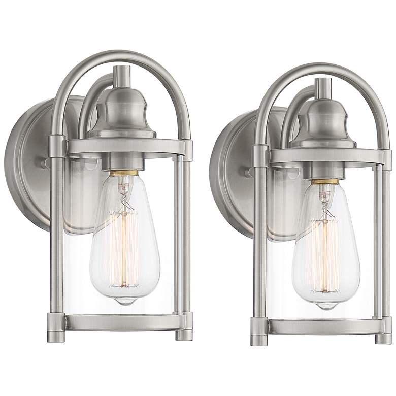 Image 2 Avani 10 1/4 inch High Brushed Nickel Outdoor Wall Light Set of 2