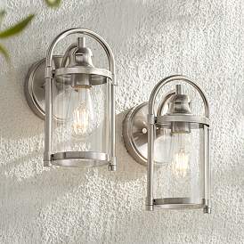 Image1 of Avani 10 1/4" High Brushed Nickel Outdoor Wall Light Set of 2