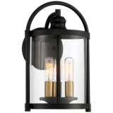 Avani 13&quot; High Black and Brass Outdoor Wall Lantern Light