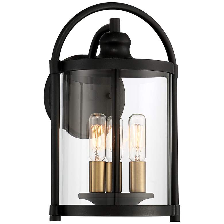 Image 2 Avani 13 inch High Black and Brass Outdoor Wall Lantern Light