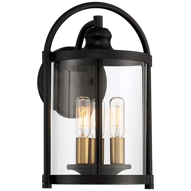 Image 2 Avani 13" High Black and Brass Outdoor Wall Lantern Light