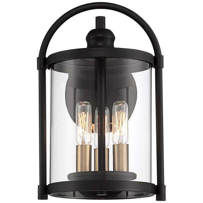 Image 4 Avani 13 inch High Black and Brass Outdoor Wall Lantern Light more views