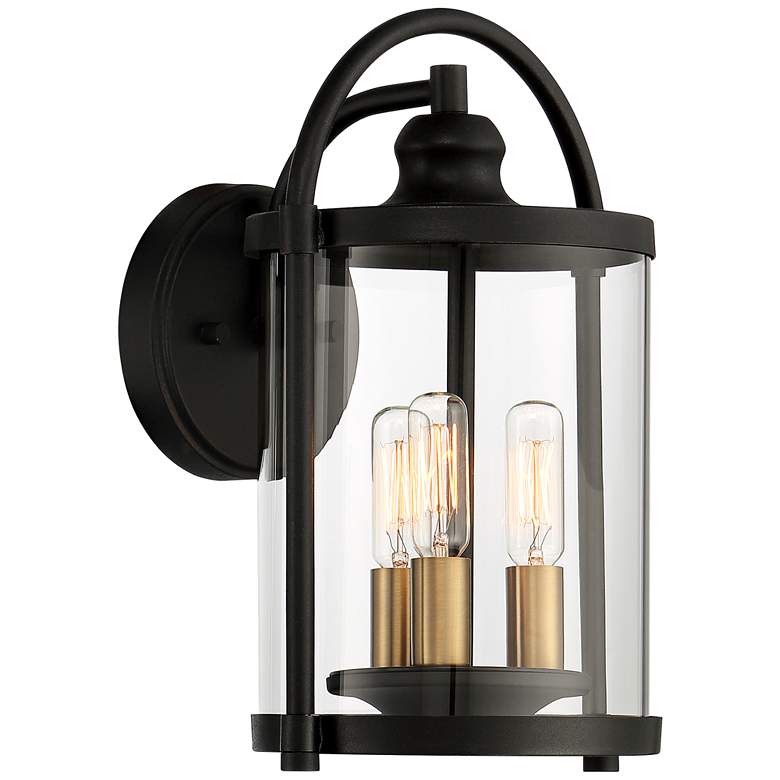Image 5 Avani 13 inch High Black and Brass Outdoor Wall Lantern Light more views