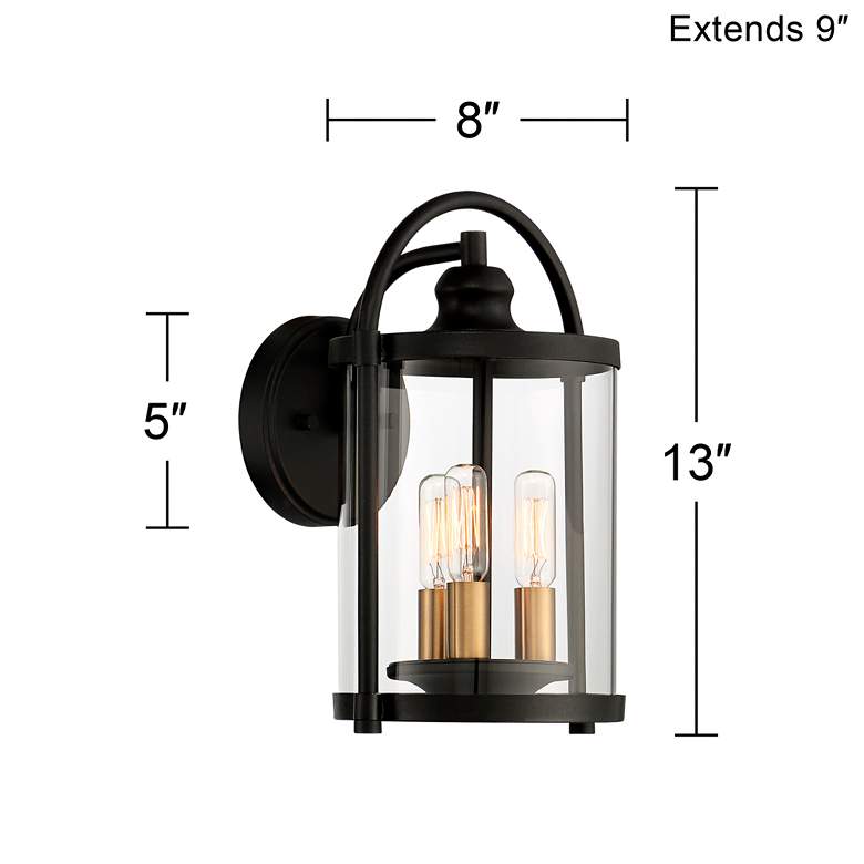 Image 7 Avani 13 inch High Black and Brass Outdoor Wall Lantern Light more views