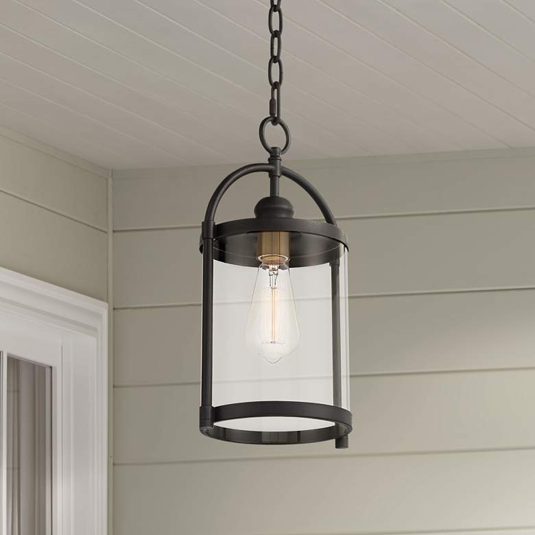 Image 1 Avani 15 inch High Black and Brass Outdoor Hanging Light