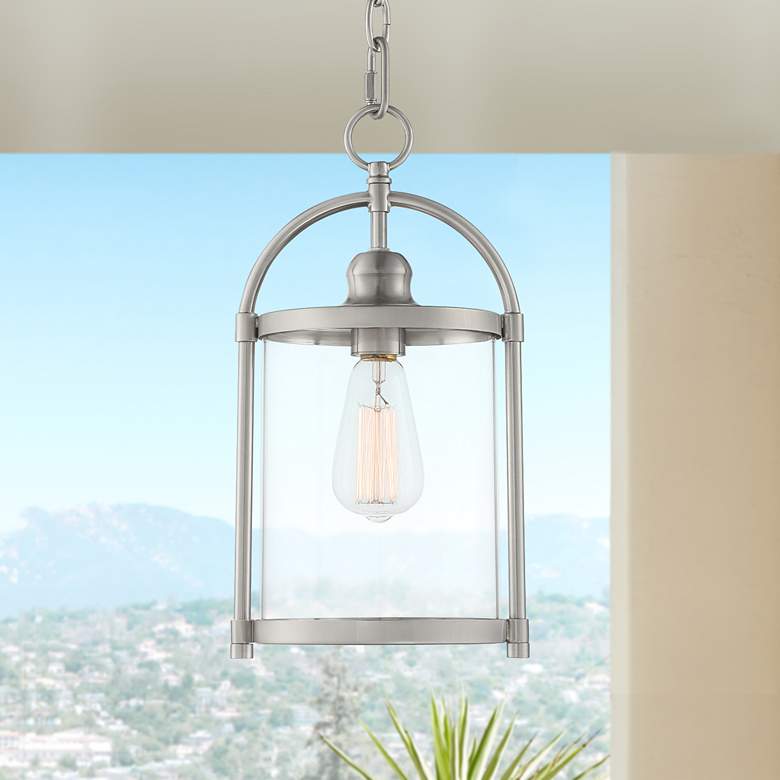 Image 1 Avani 15" High Brushed Nickel Outdoor Hanging Light