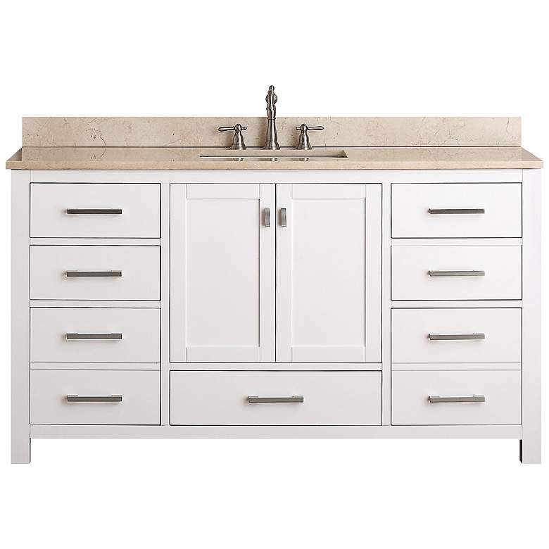 Image 1 Avanity Modero 60" Wide Beige Marble Sink Vanity