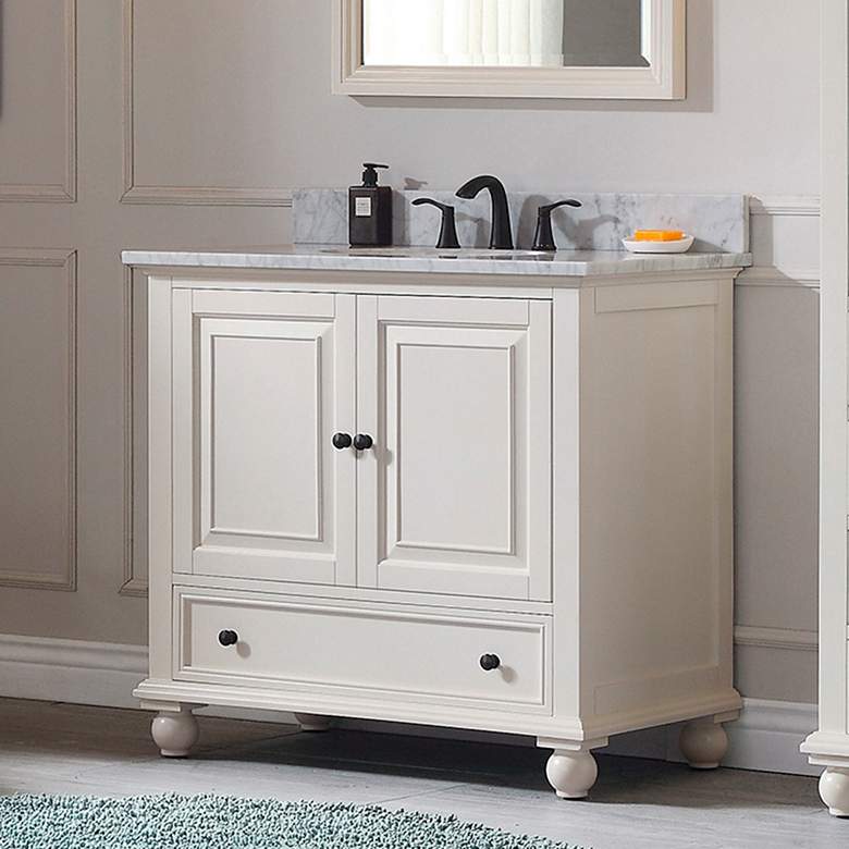 Image 1 Avanity Thompson White 37 inch Marble-Top Single Sink Vanity