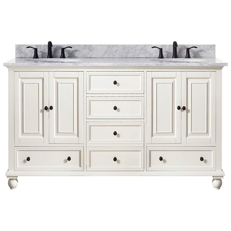 Image 1 Avanity Thompson White 61 inch Marble-Top Double Sink Vanity