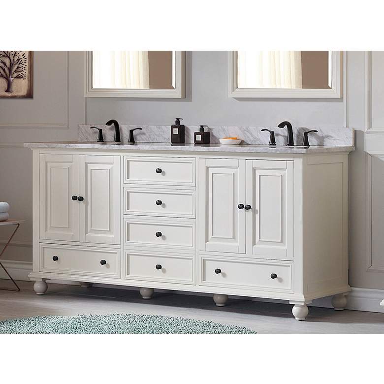 Image 1 Avanity Thompson White 73" Marble-Top Double Sink Vanity