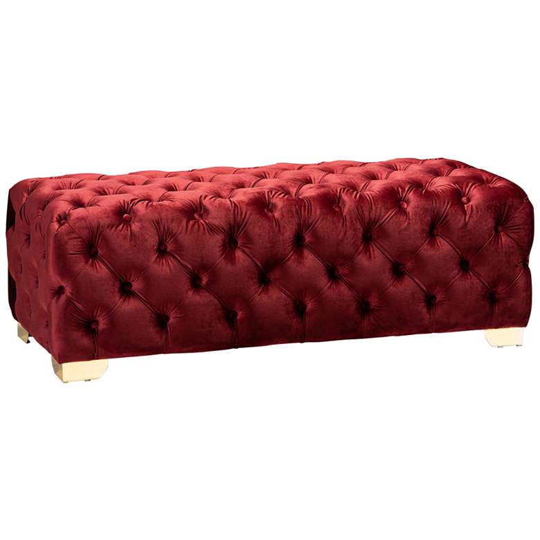 Image 1 Avara 48 inch Wide Burgundy Fabric Button Tufted Bench Ottoman