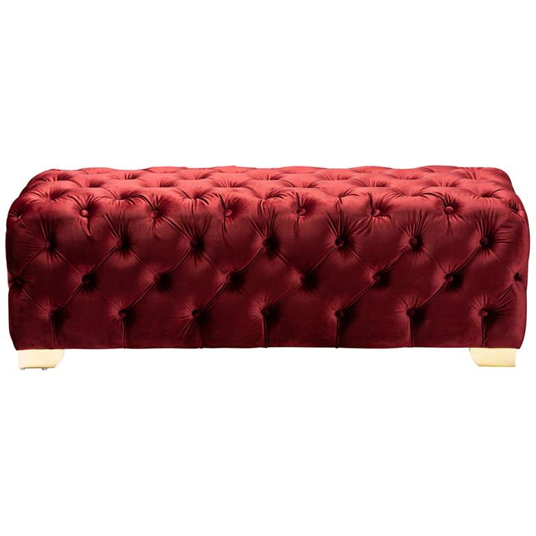 Image 2 Avara 48" Wide Burgundy Fabric Button Tufted Bench Ottoman more views