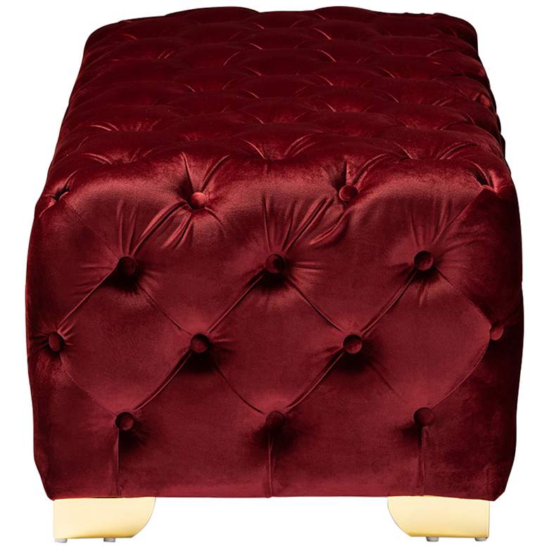 Image 3 Avara 48" Wide Burgundy Fabric Button Tufted Bench Ottoman more views