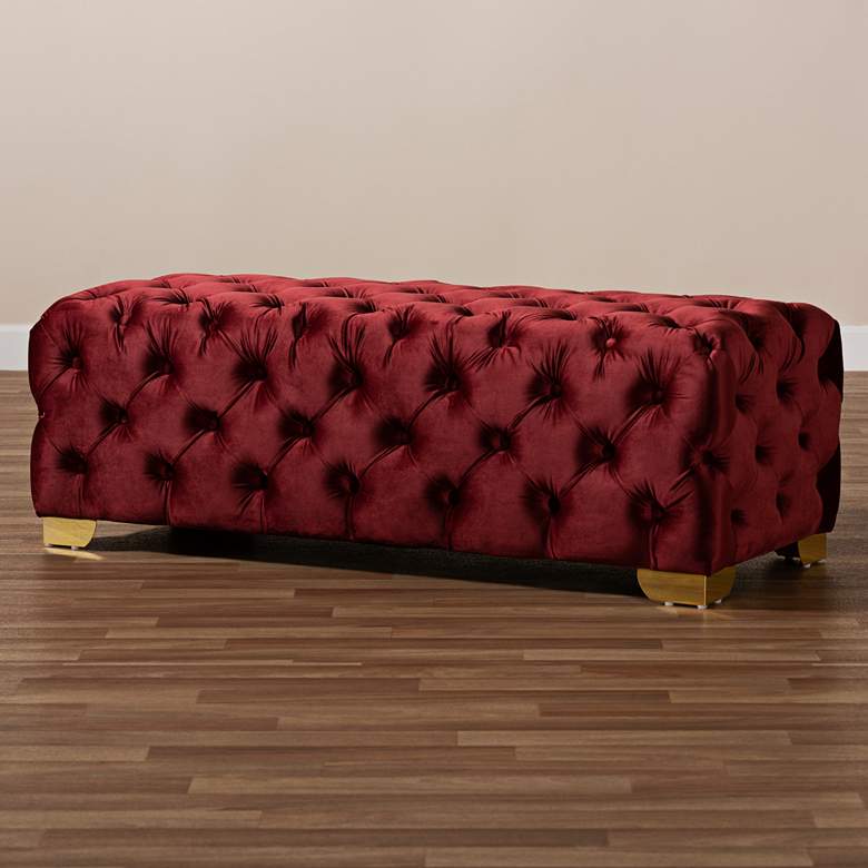 Image 7 Avara 48" Wide Burgundy Fabric Button Tufted Bench Ottoman more views