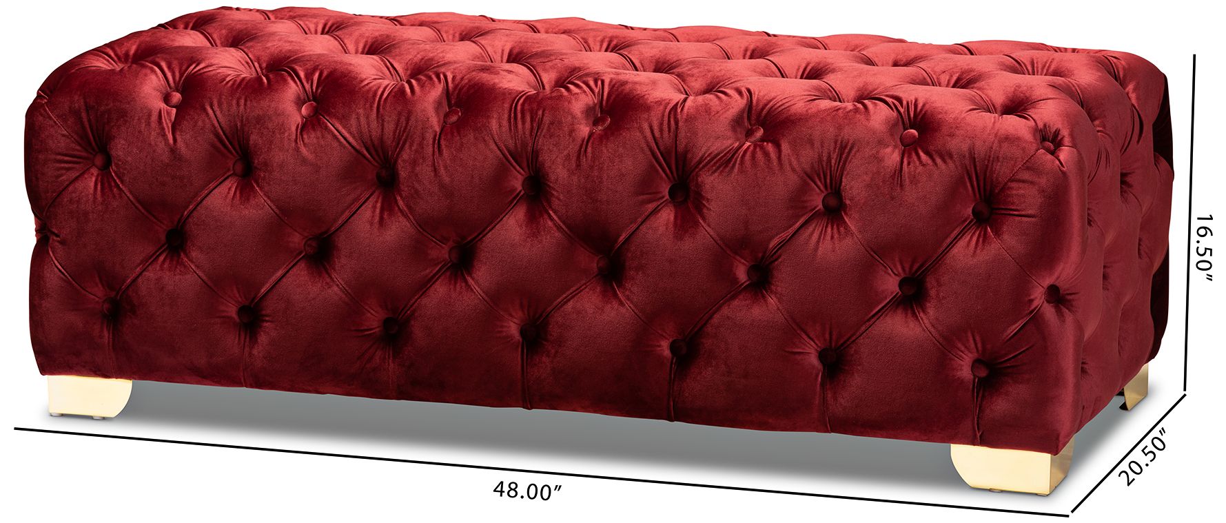Avara 48" Wide Burgundy Fabric Button Tufted Bench Ottoman