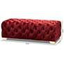 Avara 48" Wide Burgundy Fabric Button Tufted Bench Ottoman