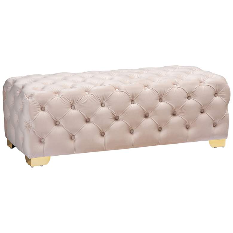 Image 1 Avara 48" Wide Light Beige Fabric Tufted Bench Ottoman