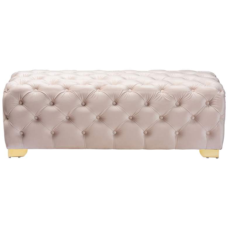 Image 2 Avara 48" Wide Light Beige Fabric Tufted Bench Ottoman more views