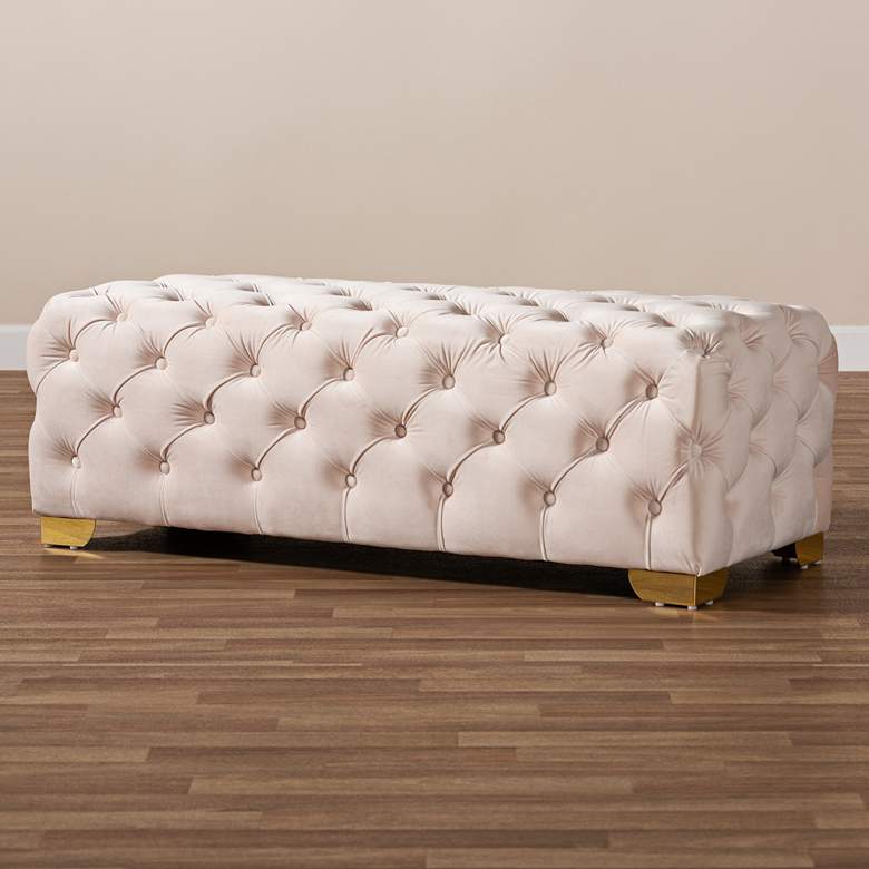 Image 7 Avara 48" Wide Light Beige Fabric Tufted Bench Ottoman more views