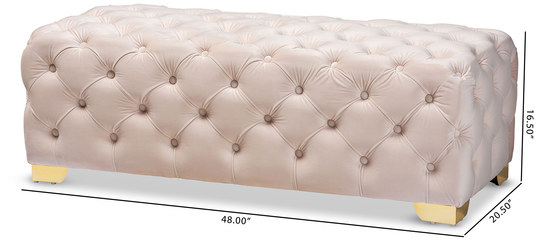 Avara 48" Wide Light Beige Fabric Tufted Bench Ottoman