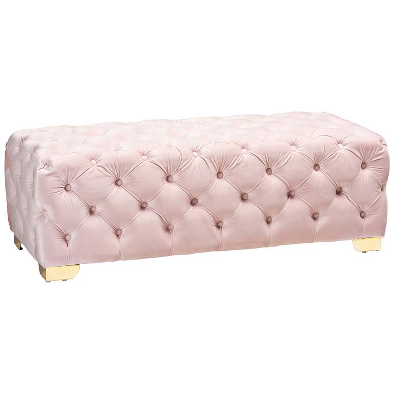 Image 1 Avara 48" Wide Light Pink Fabric Button Tufted Bench Ottoman