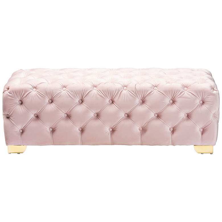 Image 2 Avara 48" Wide Light Pink Fabric Button Tufted Bench Ottoman more views