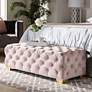 6_Avara 48" Wide Light Pink Fabric Button Tufted Bench Ottoman more views