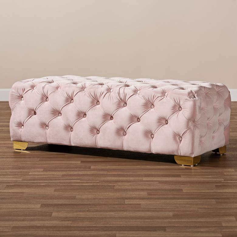 Image 7 Avara 48" Wide Light Pink Fabric Button Tufted Bench Ottoman more views