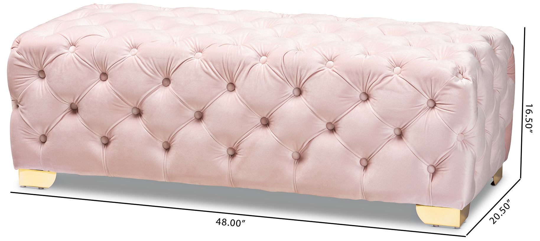 Avara 48" Wide Light Pink Fabric Button Tufted Bench Ottoman