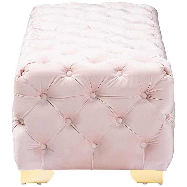 Avara Light Pink Velvet Fabric Button Tufted Bench Ottoman more views
