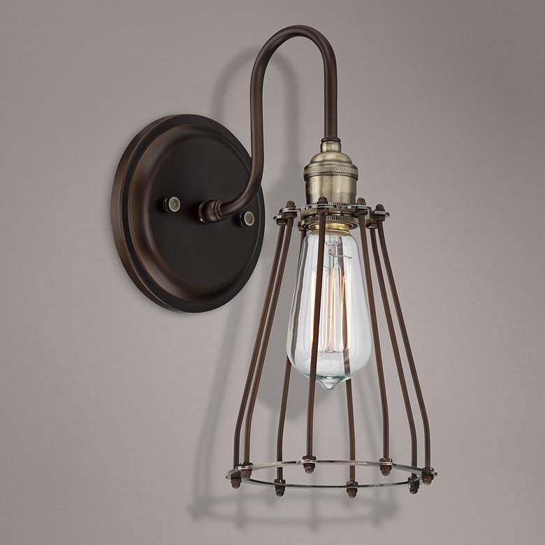 Image 1 Avenel Industrial Edison 12 inch High Bronze Wall Sconce