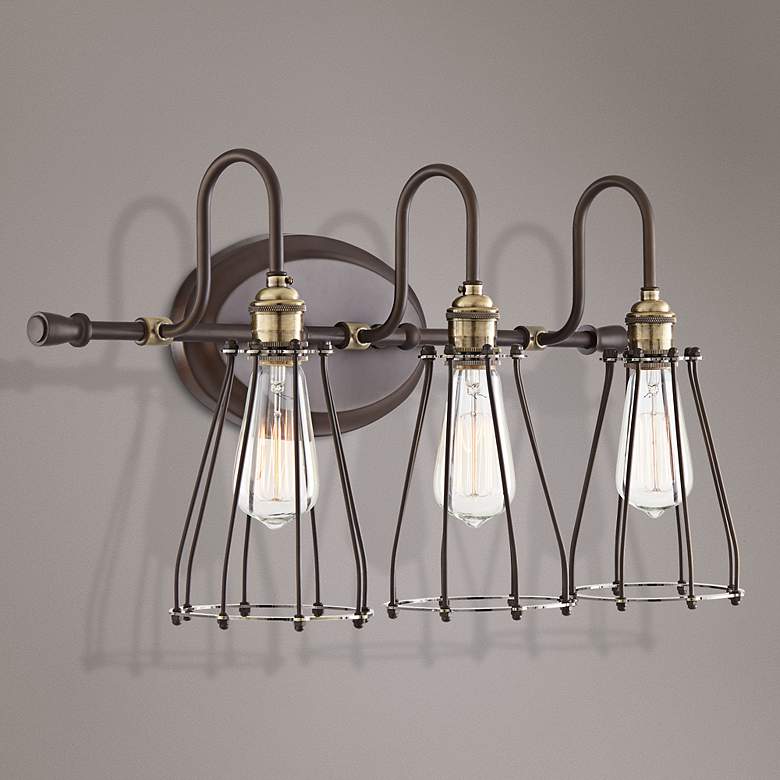 Image 1 Avenel Industrial Edison 3-Light 23 1/4 inchW Bronze Bath Light