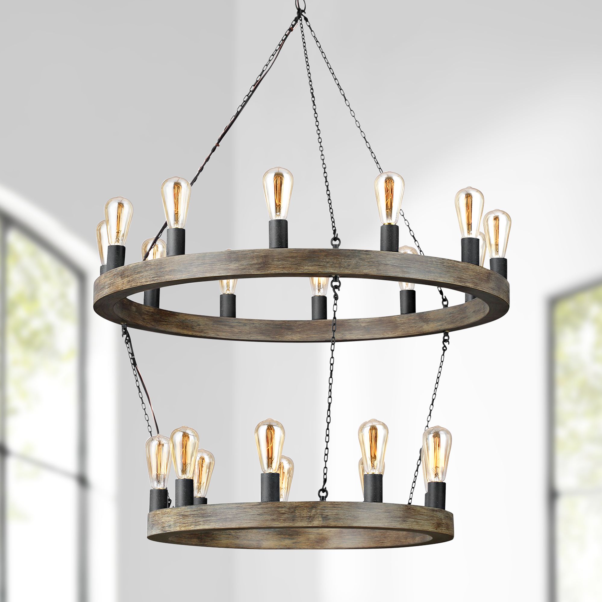 two tier wagon wheel chandelier