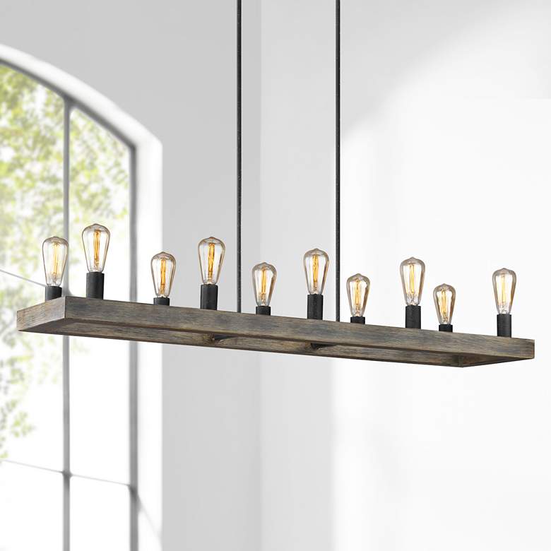 Image 1 Avenir 50"W Weathered Wood Kitchen Island Light Chandelier
