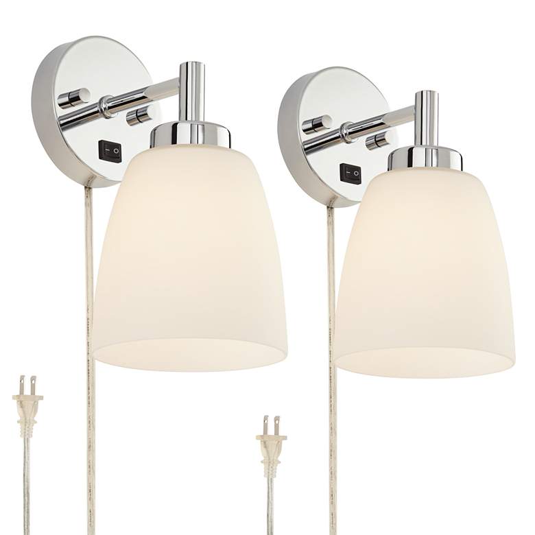 Image 1 Avenue 10 1/4 inch High Polished Chrome Plug-In Wall Sconce Set of 2