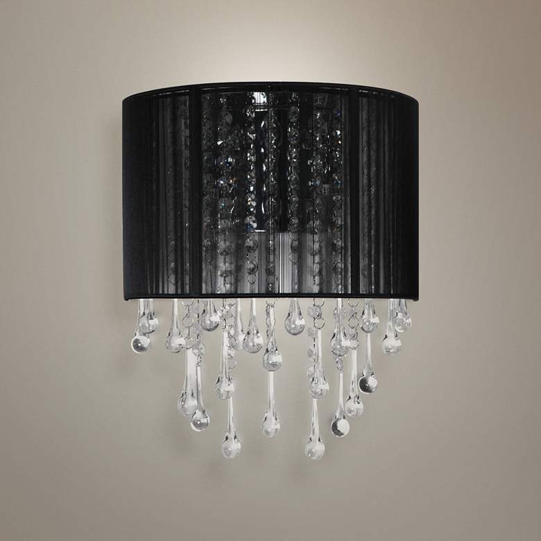 Image 1 Avenue Beverly Dr. 14" High Black Silk String Wall Sconce