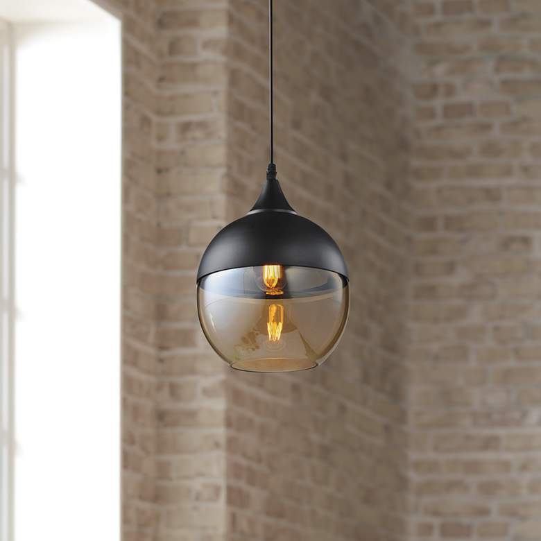 Image 1 Avenue Lighting Robertson 8" Wide Black and Smoked Glass Mini Pendant
