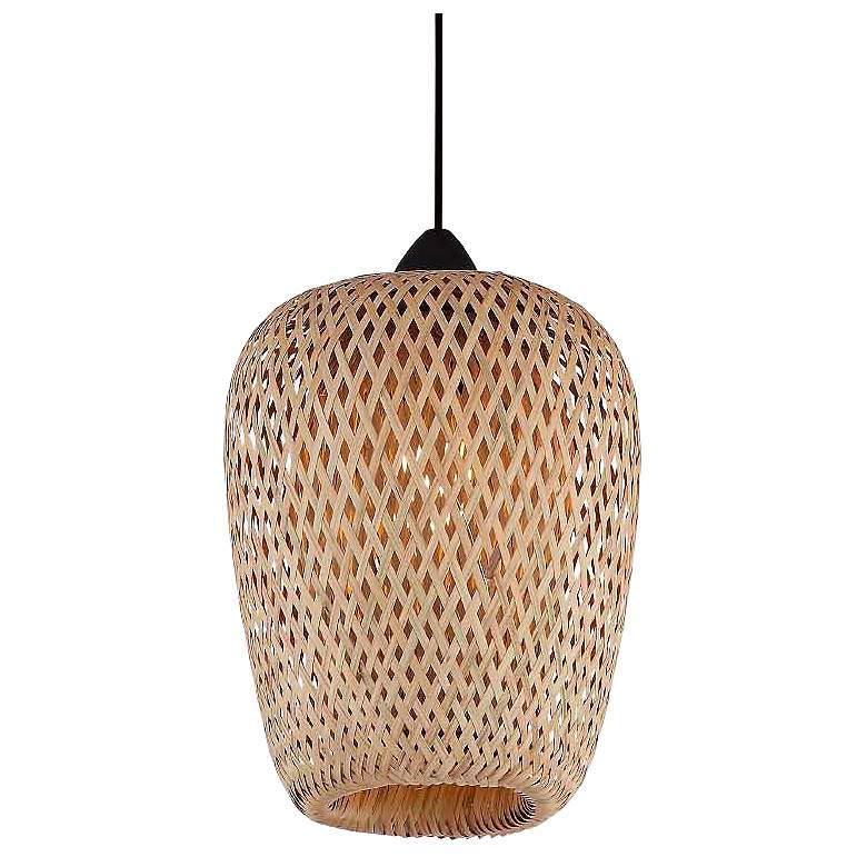 Image 1 Avenue Lighting Tulum 7" Wide Black and Bamboo Wicker Mini Pendant