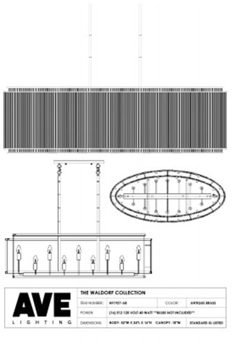 Image 3 Avenue Lighting Waldorf Collection Oval Chandelier Antique Brass more views