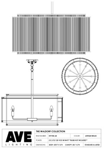 Image 3 Avenue Lighting Waldorf Collection Round Chandelier Antique Brass more views