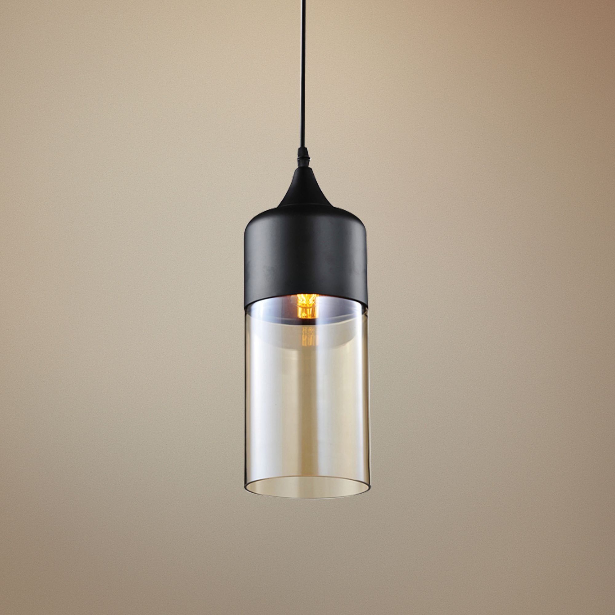 black glass cylinder pendant light