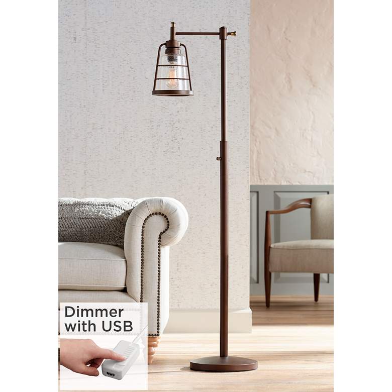 Image 1 Averill Park Industrial Downbridge Bronze Floor Lamp with USB Dimmer