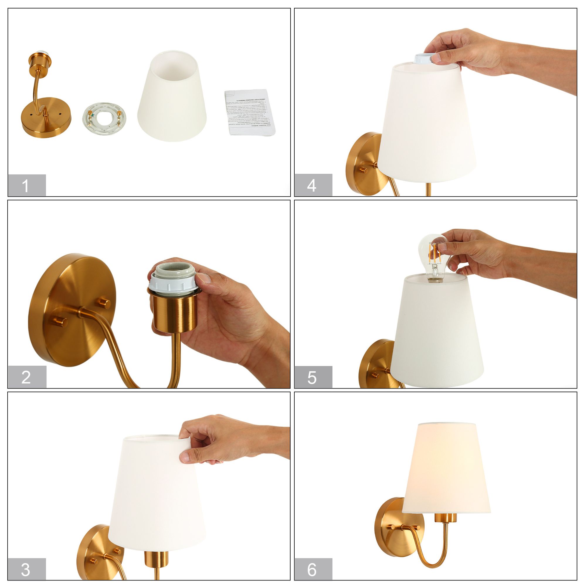 Image 5 Averly Modern Brass Tapered Linen Shade Wall Sconce more views