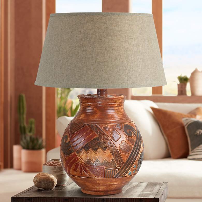 Image 1 Averna Indian Brick Hydrocal Pot Table Lamp