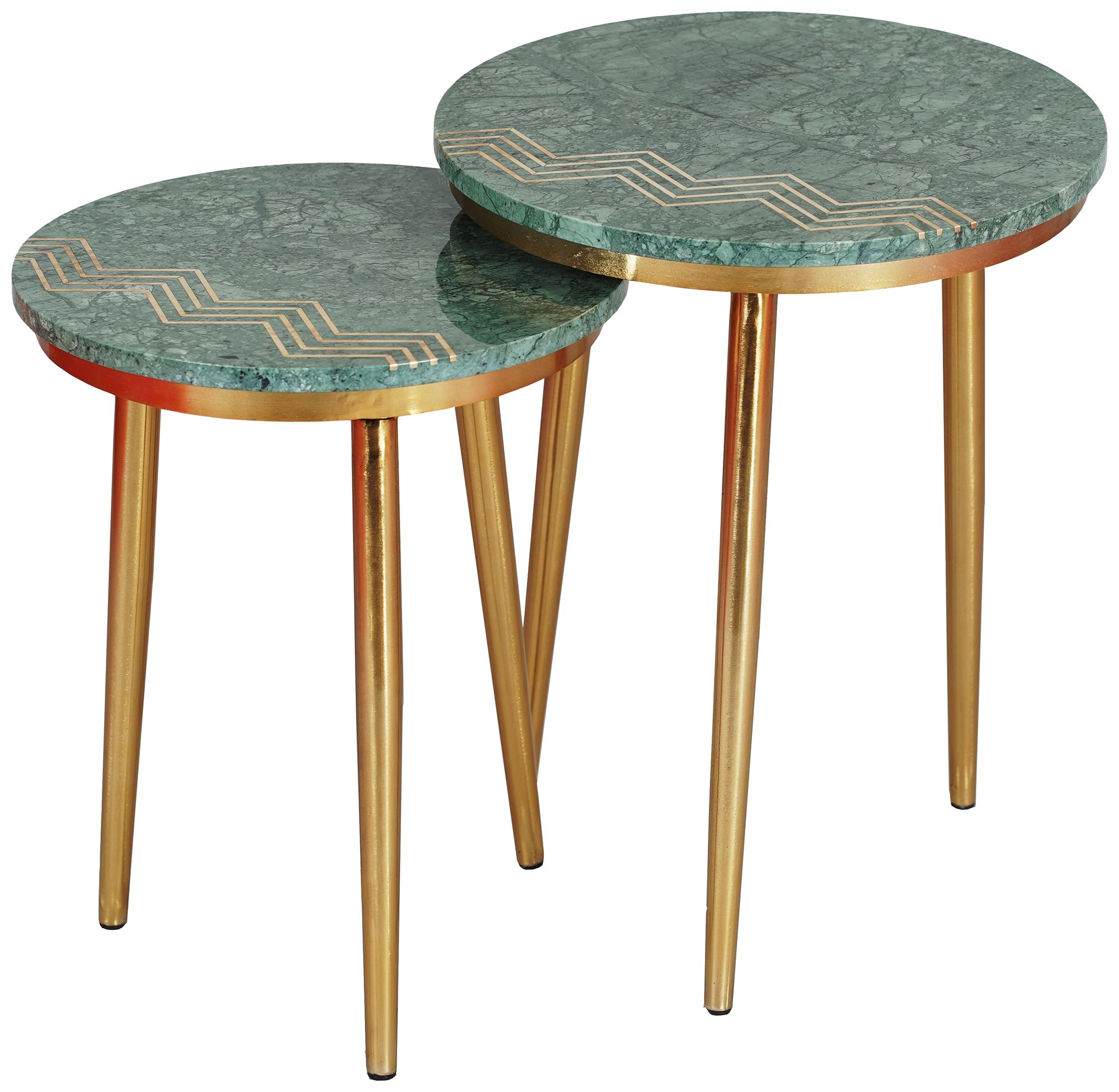 Avery 18" Wide Green and Gold Nesting Tables Set of 2