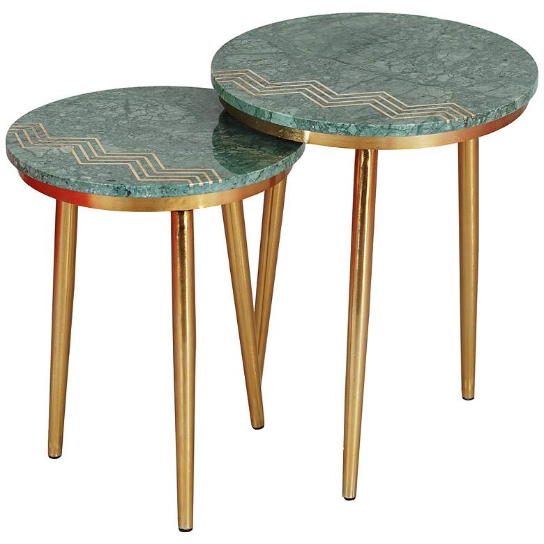 Image 2 Avery 18" Wide Green and Gold Nesting Tables Set of 2