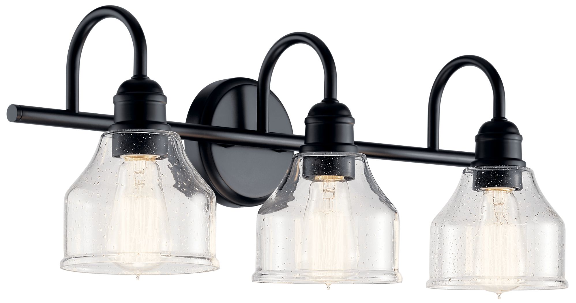 Avery 24 Inch 3 Light Vanity Light with Clear Seeded Glass in Black