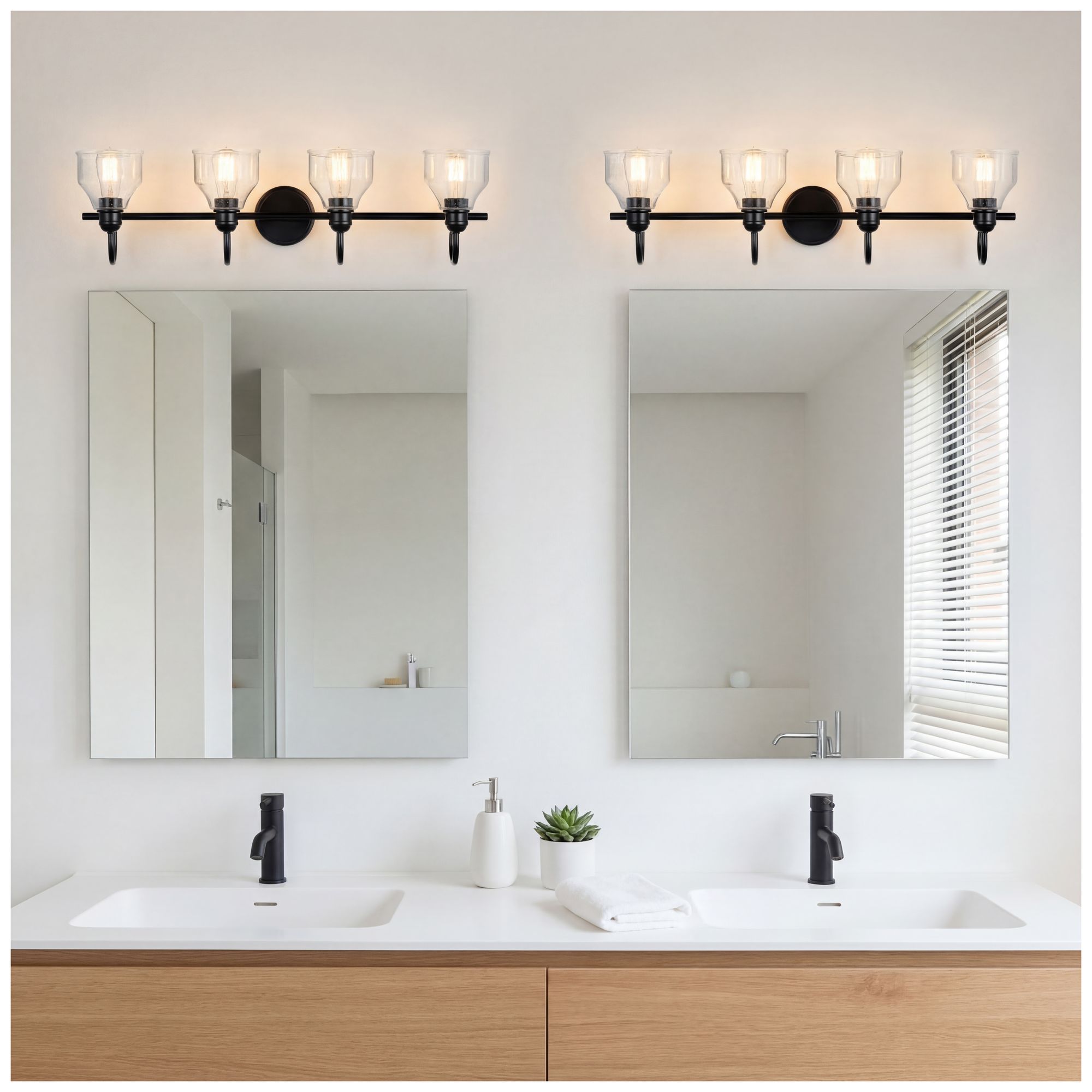 Image 5 Avery 33.5 Inch 4 Light Vanity Light with Clear Seeded Glass in Black more views